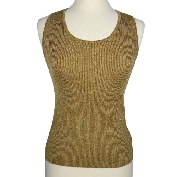 Lauren Ralph Lauren Tops - LAUREN RALPH LAUREN | Gold Ribbed Knit Metallic Tank Top | Women's Medium